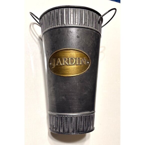 Ashland Rustic Black Metal Jardin Flower Container With Handles Floral Accent - Picture 2 of 5